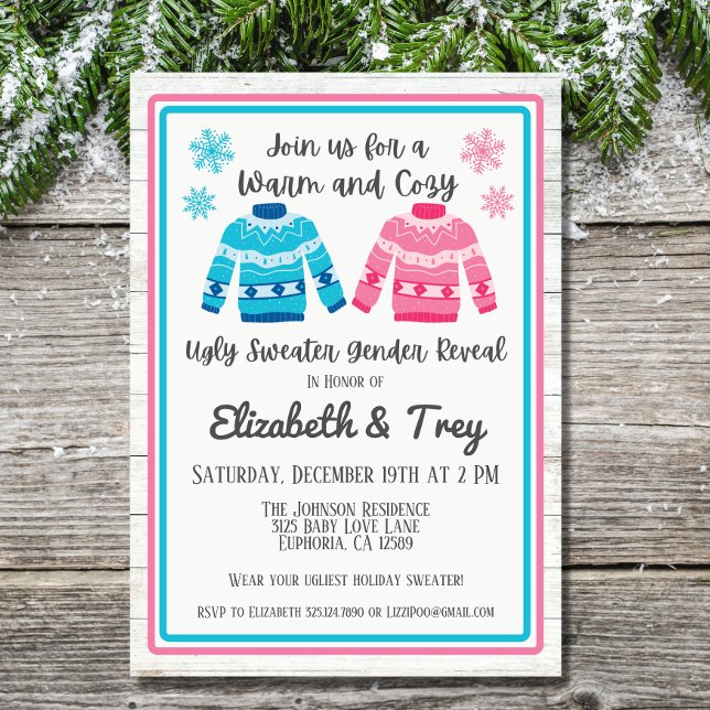 Rosa oder Blau Ugly Sweater Weihnachtsgeschlecht o Einladung (The perfect winter gender reveal!  The ugly sweater invitations are sure to make your party festive)