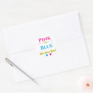 Rosa oder blau, wir Liebe dich! Geschlechtsankündi Runder Aufkleber