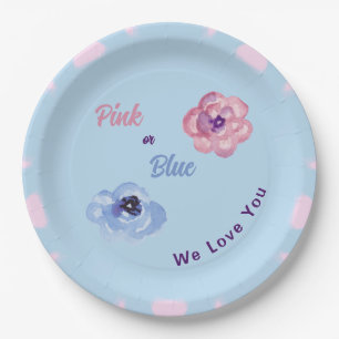Rosa oder Blau Wir Liebe Sie Aquarellfarben Blume Pappteller