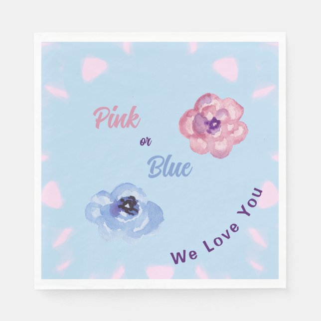 Rosa oder Blau Wir Liebe Sie Aquarellfarben Blume Serviette (Vorderseite)