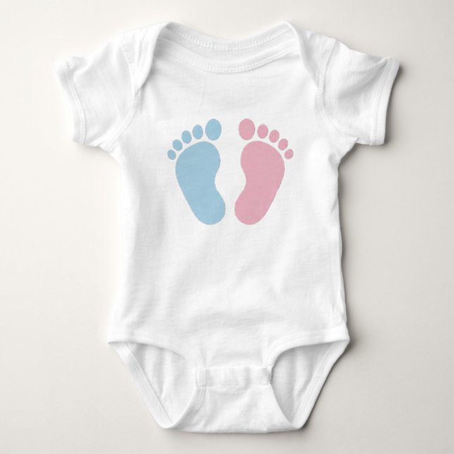 Rosa oder Blaue Baby-Fußabdrücke – Geschlecht-Reve Baby Strampler (Vorderseite)