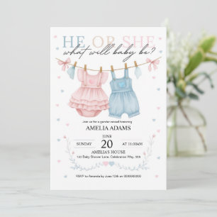 Rosa oder blaue Baby-Kleidung Gender-Einladung Einladung