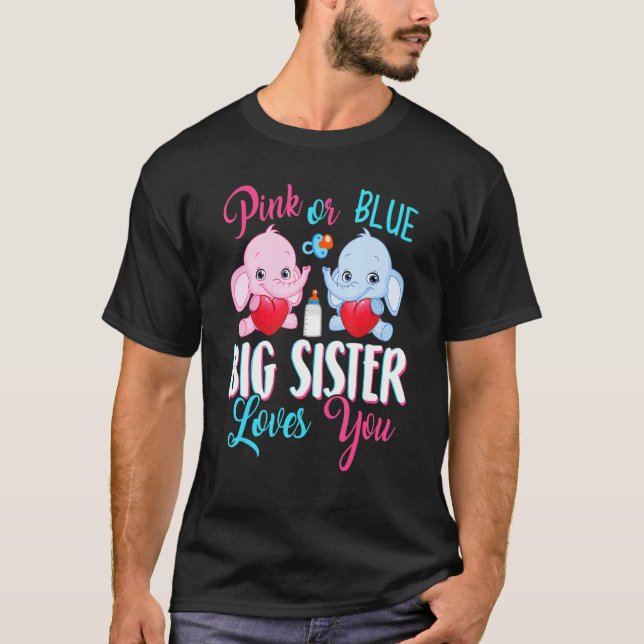 Rosa oder blaue Big Sister Lieben Sie Elefanten Ba T-Shirt (Vorderseite)