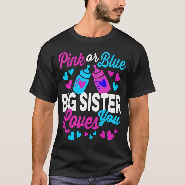 Rosa oder blaue BIG SISTER Lieben Sie Niedlich T-Shirt (Vorderseite)
