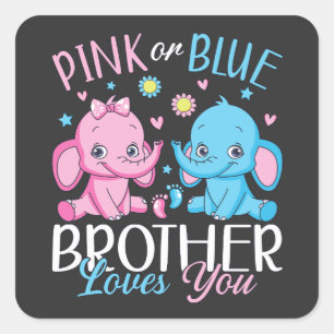 Rosa oder blaue Brüder Lieben Sie Elephant Baby Quadratischer Aufkleber