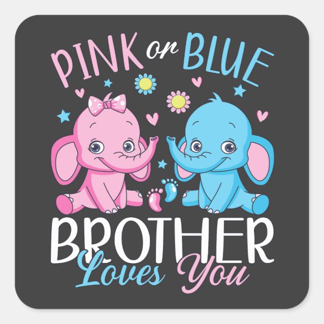 Rosa oder blaue Brüder Lieben Sie Elephant Baby Quadratischer Aufkleber (Vorderseite)