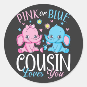 Rosa oder blaue Cousin Lieben Sie Elephant Baby Runder Aufkleber
