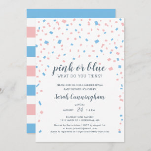 Rosa oder blaue Gender Reveal Confetti Baby Dusche Einladung