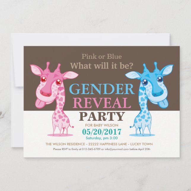Rosa oder blaue Giraffe Gender Reveal Party UAWG Einladung (Vorderseite)