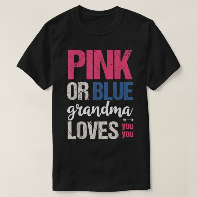 Rosa oder blaue große Oma-Lieben Sie Baby Geschlec T-Shirt (Design vorne)