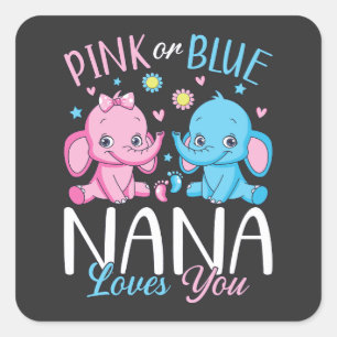 Rosa oder blaue Nana Lieben Sie Elephant Baby Quadratischer Aufkleber