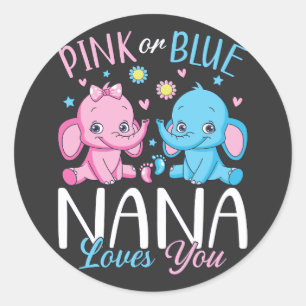 Rosa oder blaue Nana Lieben Sie Elephant Baby Runder Aufkleber