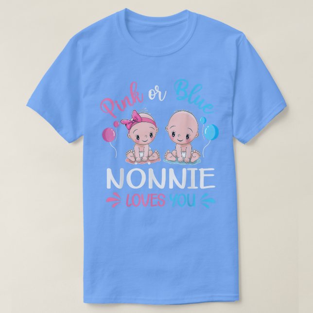 Rosa oder blaue Nonnie-Lieben Sie Funny Gender Rev T-Shirt (Design vorne)