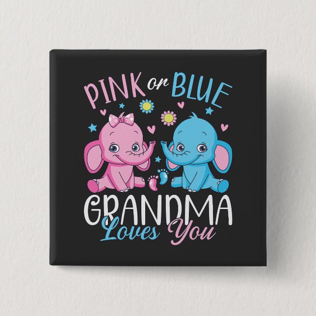 Rosa oder blaue Oma Lieben Sie Elephant Baby Squar Button (Vorderseite)