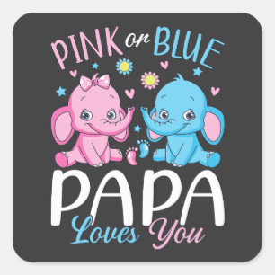 Rosa oder blaue Papa Lieben Elephant Baby Quadratischer Aufkleber
