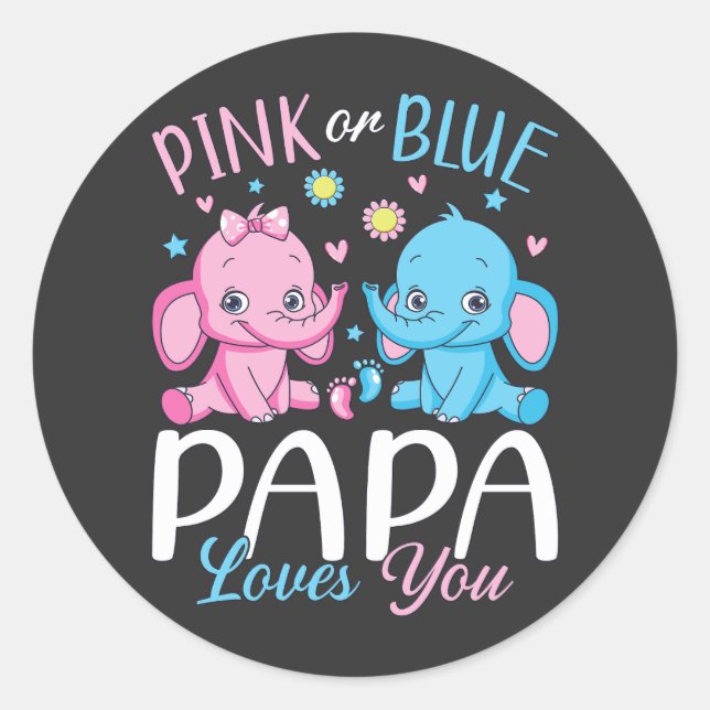 Rosa oder blaue Papa Lieben Elephant Baby Runder Aufkleber (Vorderseite)