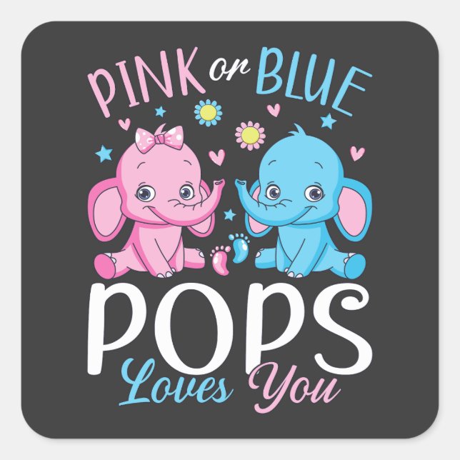Rosa oder blaue Pop Lieben Sie Elephant Baby Quadratischer Aufkleber (Vorderseite)
