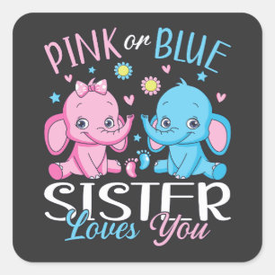 Rosa oder blaue Schwänze Lieben Elephant Baby Quadratischer Aufkleber