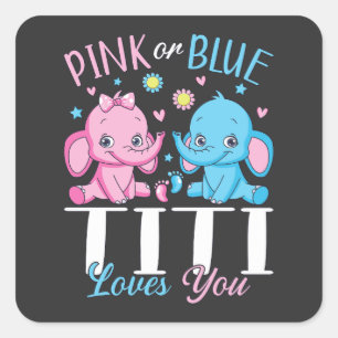 Rosa oder blaue Titi Lieben Elephant Baby Quadratischer Aufkleber