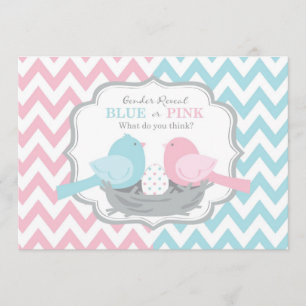 Rosa oder blaue Vögel und Zickzack Geschlecht Einladung