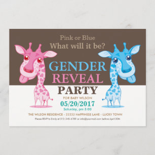 Rosa oder blaues Giraffen-Geschlecht decken Party Einladung