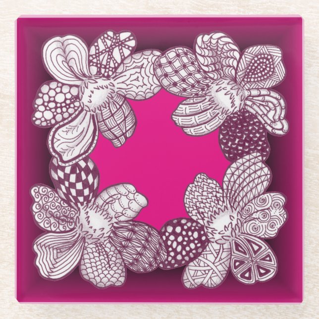 Rosa oder eine beliebige Blume für Farbdoodle Glasuntersetzer (Vorderseite)