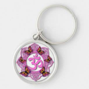 Rosa Ohm-Mandala-Design mit Monarchfalter Schlüsselanhänger