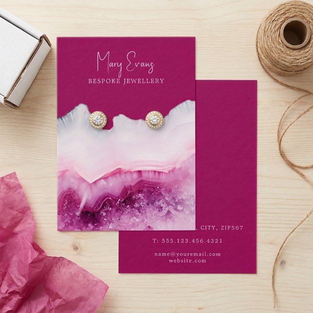 Rosa Ohrring-Grafikkarte (Pink agate earring display card.)