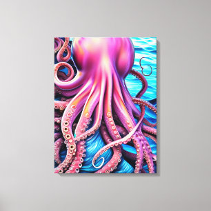 Rosa Oktopus Blaue Ozeanwelle Hintergrund Leinwanddruck