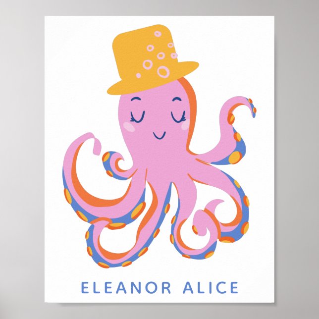 Rosa Oktopus Quirky Tanzen Tier Personalisiert Poster (Vorne)