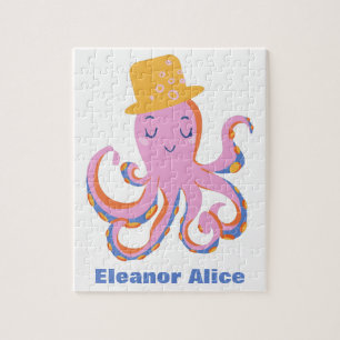Rosa Oktopus Quirky Tanzen Tier Personalisiert Puzzle