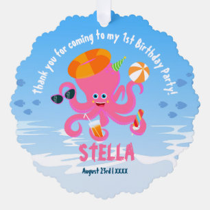 Rosa Oktopus Sommer Baby Mädchen Geburtstagsfeier Ornament Karte