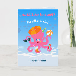Rosa Oktopus Sommermädchen Geburtstagsparty Einladung