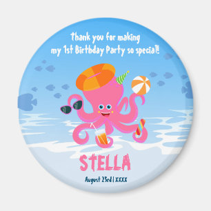 Rosa Oktopus Sommermädchen Geburtstagsparty Magnet