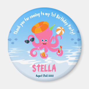 Rosa Oktopus Sommermädchen Geburtstagsparty Magnet