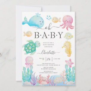 Rosa Oktopus Unter dem Meer Baby Mädchen Dusche Einladung