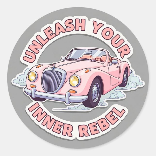 Rosa Oldtimer Runder Aufkleber (Vorderseite)