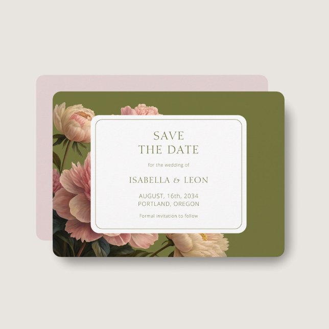 Rosa | Olive Green Vintag Rose Wedding Einladung (Von Creator hochgeladen)