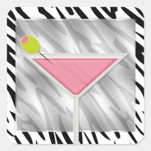 Rosa Olive Martini Cocktail Zebra Print Birthday Quadratischer Aufkleber