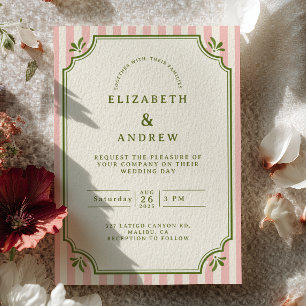 Rosa Olivenstreifen Hochzeit im Prep-Stil Einladung