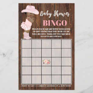 Rosa OM Cowgirl Babydusche Bingo Game Card Flyer