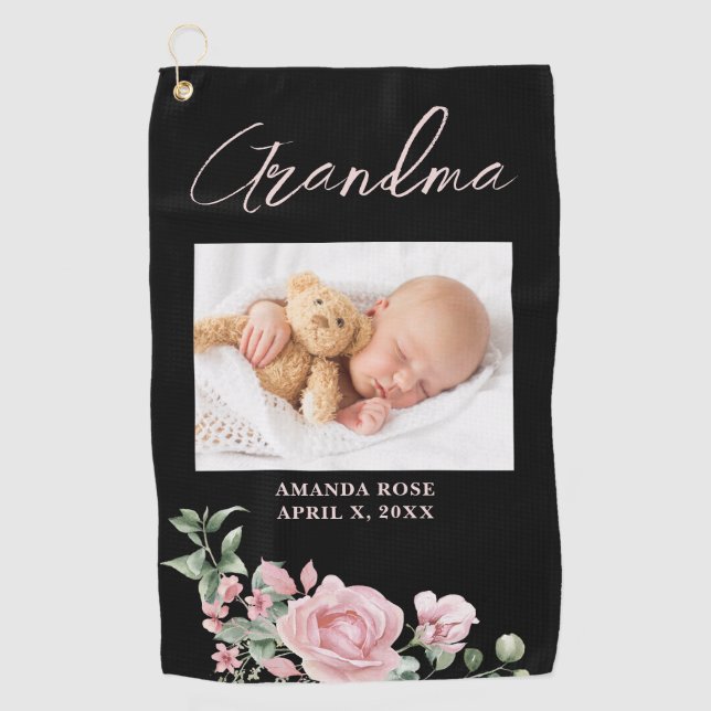 Rosa Oma Floral Foto Golfhandtuch (Vorderseite)