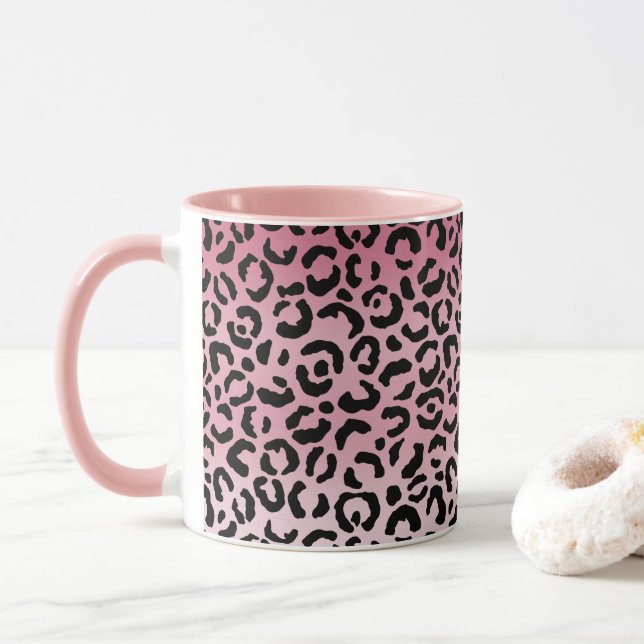 Rosa Ombre Black Leopard Print Tasse (Mit Donut)