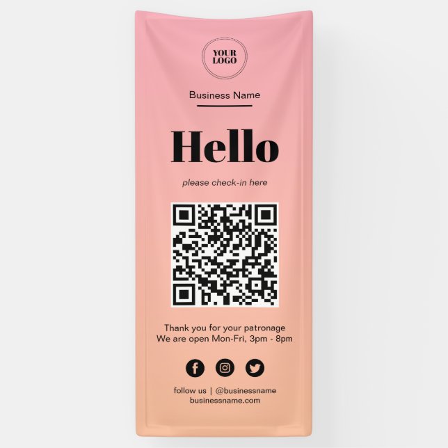 Rosa Ombre Business Covid QR Code Karo-In Banner (Vertikal)