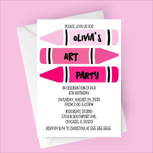 Rosa Ombre Crayons Art Geburtstagsparty Einladung