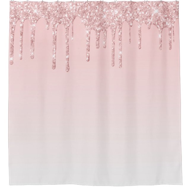 Rosa Ombre. Dripping Glitzer Duschvorhang (Vorderseite)