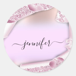 Rosa Ombre Glitzer Rosa Name Bridal Sweet16. Runder Aufkleber