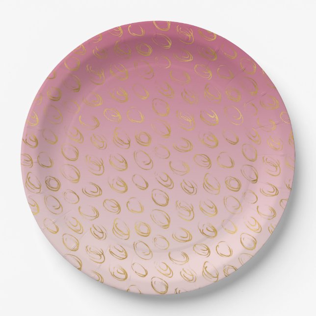 Rosa Ombre Gold Chic Circles Pappteller (Vorderseite)