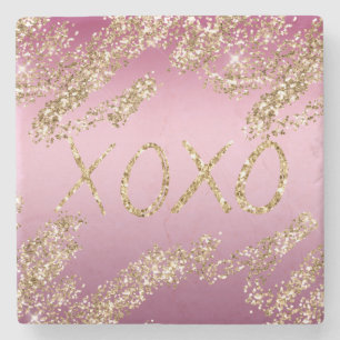 Rosa Ombre Gold Glitzer Heart XOXO Steinuntersetzer