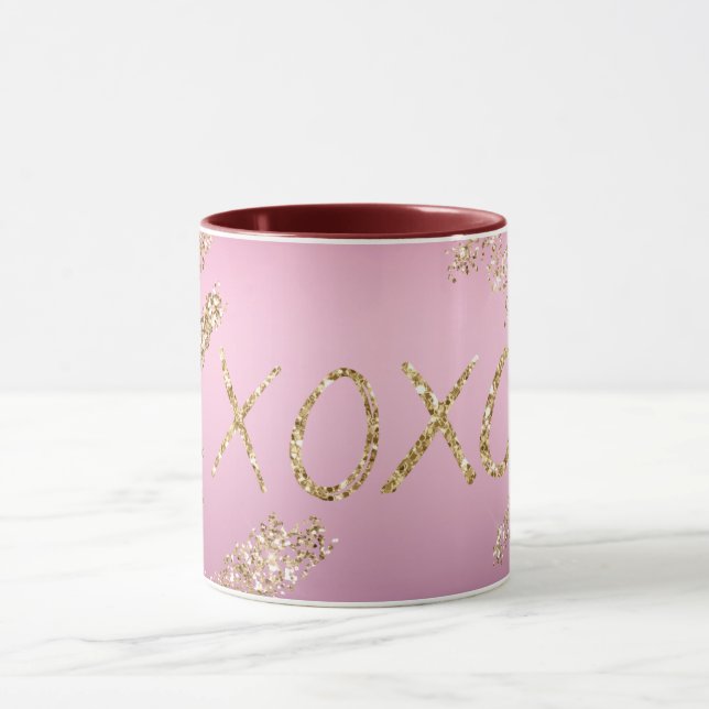 Rosa Ombre Gold Glitzer Heart XOXO Tasse (Zentrum)